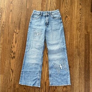H&M Girls Light Blue Jeans with Butterfly Embroidery